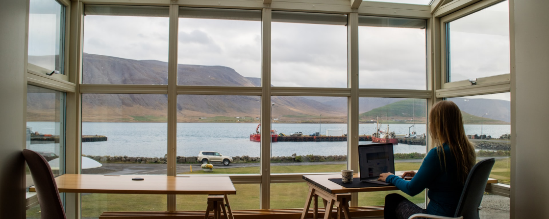 Immagine generica - mostra una donna che lavora con un computer difronte una finestra